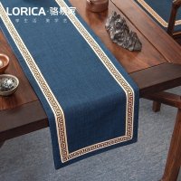 美式桌旗新中式禅意茶旗布现代简约茶几餐桌北欧电视柜布床旗定制 福延年-蓝色(平角款) 33*420cm