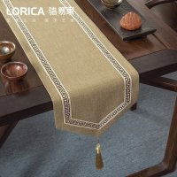 美式桌旗新中式禅意茶旗布现代简约茶几餐桌北欧电视 福延年-麻色(尖角款) 33*120cm(适用桌长0.7米-0.8米)