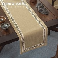 美式桌旗新中式禅意茶旗布现代简约茶几餐桌北欧电视柜布 福延年-麻色(平角款) 33*360cm(适用桌长3米-3.2米)