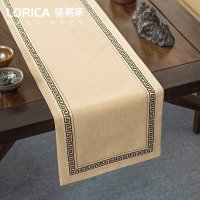 美式桌旗新中式禅意茶旗布现代简约茶几餐桌北欧电视柜布床旗定制 福延年-米黄(平角款) 33*420cm