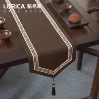 美式桌旗新中式禅意茶旗布现代简约茶几餐桌北欧电视 福延年-咖色(尖角款) 33*280cm(适用桌长2.3米-2.4米)
