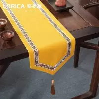 美式桌旗新中式禅意茶旗布现代简约茶几餐桌北欧电视 福延年-黄色(尖角款) 33*330cm(适用桌长2.7米-2.9米)