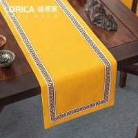 美式桌旗新中式禅意茶旗布现代简约茶几餐桌北欧电视 福延年-黄色(平角款) 33*160cm(适用桌长1.1米-1.2米)