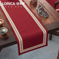 美式桌旗新中式禅意茶旗布现代简约茶几餐桌北欧电视 福延年-红色(平角款) 33*300cm(适用桌长2.4米-2.6米)