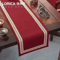 美式桌旗新中式禅意茶旗布现代简约茶几餐桌北欧电视 福延年-红色(平角款) 33*300cm(适用桌长2.4米-2.6米)