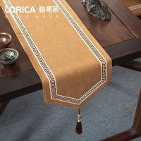 美式桌旗新中式禅意茶旗布现代简约茶几餐桌北欧电视 福延年-卡其(尖角款) 33*120cm(适用桌长0.7米-0.8米)