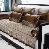 家柏饰(CORATED)沙发垫冬季毛绒防滑沙发套全包套罩简约现代坐垫子 锦素年华-香槟色 70*150cm+花边