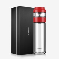 家柏饰(CORATED)官方玻璃杯男茶水分离隔热杯子过滤泡茶便携喝茶杯水杯 红色320ML