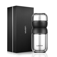 家柏饰(CORATED)旗舰店玻璃杯女款旋转金色漂亮便携水杯子茶水分离泡花茶杯 磨砂黑色150ml