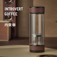 家柏饰(CORATED)茶水分离双层玻璃水杯便携男士过滤杯子一键泡茶茶杯 内敛咖[礼盒装]