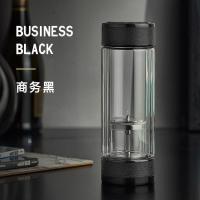 家柏饰(CORATED)茶水分离双层玻璃水杯便携男士过滤杯子一键泡茶茶杯 商务黑【礼盒装】