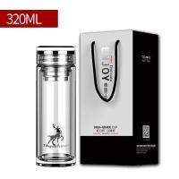 家柏饰(CORATED)双层玻璃杯男加厚过滤家用水杯商务便携茶杯带盖创意泡茶杯子 彩盒320ML