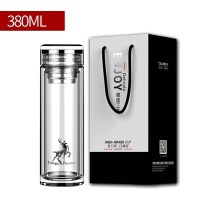 家柏饰(CORATED)双层玻璃杯男加厚过滤家用水杯商务便携茶杯带盖创意泡茶杯子 彩盒380ML