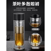 家柏饰(CORATED)茶水分离泡茶杯999银双层玻璃杯男耐热商务过滤透明水杯子 镜面盖(钢本色)+银莲花