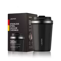 家柏饰(CORATED)保温咖啡杯 马克杯茶杯带盖旅行便携式随手杯子外出保温杯500ml 磨砂黑色380ml