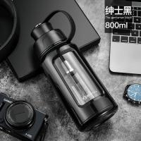 家柏饰(CORATED)大容量双层玻璃杯男女便携隔热泡茶杯高温大号水杯子 绅士黑800ml