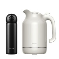 家柏饰(CORATED)玻璃内胆保温水壶家用大容量智能暖热温度显示茶壶 象牙白1500ml+黑色500ml