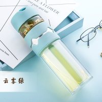 家柏饰(CORATED)茶水分离泡茶杯双层玻璃杯过滤加厚女大容量便携随手水杯子 [云雾绿]370ml