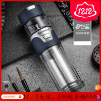 家柏饰(CORATED)茶水分离泡茶杯双层玻璃杯男女便携隔热透明水杯子 睿智蓝（双层高硼硅玻璃款）