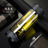 家柏饰(CORATED)茶水分离杯双层玻璃杯隔热男士便携透明保温水杯泡茶杯 灰色