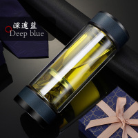 家柏饰(CORATED)茶水分离杯双层玻璃杯隔热男士便携透明保温水杯泡茶杯 蓝色