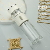 家柏饰(CORATED)茶水分离泡茶杯双层玻璃杯男女便携隔热透明水杯子 优雅白
