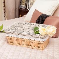 收纳筐藤编储物盒柳编篮子藤编果篮桌面零食整理盒杂物框编织布艺 原色+字母内衬 三号35X25X14