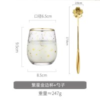 家柏饰(CORATED)简约星星玻璃杯子风清新森系家用牛奶茶杯金边高颜值水杯 繁星金边杯(小号)+樱花勺