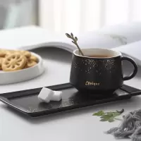家柏饰(CORATED)欧式小陶瓷咖啡杯碟套装送勺子家用英式下午茶小精致的茶杯子 黑色描金满天星(送勺子)+碟子