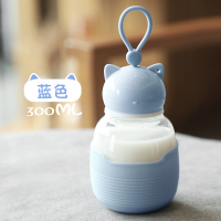 家柏饰(CORATED)迷你玻璃杯便携女韩版超萌创意个性潮流水杯小巧清新少女杯子 时尚蓝300ML(送杯刷)