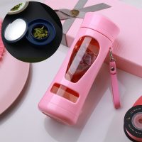 家柏饰(CORATED)大容量玻璃水杯双层简约清新森系便携男士过滤茶水分离泡茶杯子女 粉色400ML+杯刷