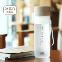 家柏饰(CORATED)运动水杯女简约清新森系塑料杯男防摔学生便携健身磨砂大容量杯子 冰霜白-800ml