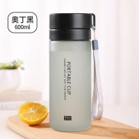家柏饰(CORATED)运动水杯女简约清新森系塑料杯男防摔学生便携健身磨砂大容量杯子 奥丁黑-600ml
