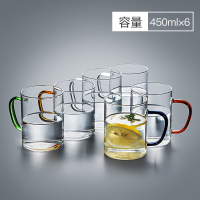 家柏饰(CORATED)家用简约玻璃杯带把手大容量透明耐热客厅喝水杯牛奶泡茶杯子套装 简约杯450ML(6只混色装)