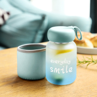 家柏饰(CORATED)迷你玻璃杯便携简约森系清新水杯女超萌小巧少女杯子 磨砂渐变蓝色380ml(送杯刷杯套贴纸)