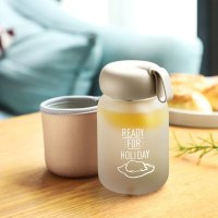 家柏饰(CORATED)迷你玻璃杯便携小巧学生水杯女韩版小型杯子简约风花茶杯 磨砂渐变灰380ML+杯刷杯套+贴纸