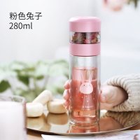 家柏饰(CORATED)高颜值韩版茶水分离玻璃杯双层泡茶杯水杯男个性创意杯子 新款粉色兔子