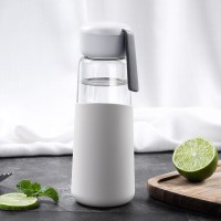 家柏饰(CORATED)夏季玻璃杯女学生便携韩版创意个性潮流水杯清新简约杯子 浅灰色400ml+杯刷