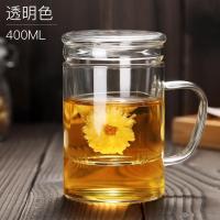 家柏饰(CORATED)玻璃杯带手柄家用办公室泡茶杯便携带盖过滤水杯带把透明花茶杯子 透明色-400ml(送杯刷)