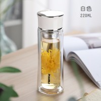 家柏饰(CORATED)创意双层玻璃杯女士便携简约学生水杯风清新森系少女杯子 白色+杯刷