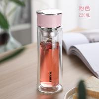 家柏饰(CORATED)创意双层玻璃杯女士便携简约学生水杯风清新森系少女杯子 粉色+杯刷