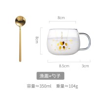 家柏饰(CORATED)简约透明杯子玻璃高温家用女清新森系大肚咖啡牛奶水杯 鱼趣+勺子