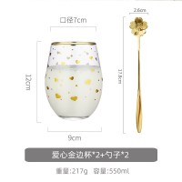家柏饰(CORATED)金边玻璃水杯简约清新北欧森系家用饮料杯子早餐牛奶杯风 爱心金边杯*2+勺子*2