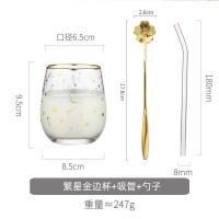 家柏饰(CORATED)金边玻璃水杯简约清新北欧森系家用饮料杯子早餐牛奶杯风 繁星金边杯+吸管+勺子