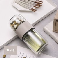 家柏饰(CORATED)双层茶水分离泡茶杯玻璃杯子便携迷你少女过滤茶叶水杯女 象牙米[送杯刷]