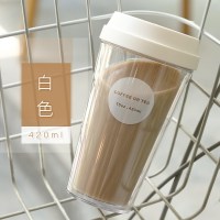 家柏饰(CORATED)梨花杯学生塑料杯子创意潮流韩版随手水杯原宿女咖啡 白色420ML(不防漏)+杯刷