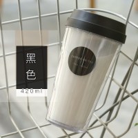 家柏饰(CORATED)梨花杯学生塑料杯子创意潮流韩版随手水杯原宿女咖啡 黑色420ML(不防漏)+杯刷