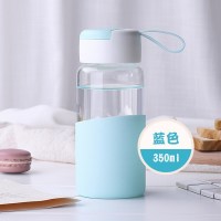 家柏饰(CORATED)创意潮流玻璃杯女学生便携韩版简约清新水杯夏季随手杯子 蓝色350ML+杯刷