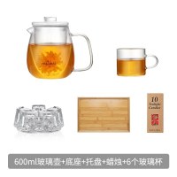 家柏饰(CORATED)家用耐热高温功夫荼具透明过滤煮茶器单泡茶壶茶杯玻璃茶具套装小 600ml+6杯+茶盘+底座