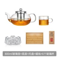 家柏饰(CORATED)家用耐热高温功夫荼具透明过滤煮茶器单泡茶壶茶杯玻璃茶具套装小 800ml+6杯+茶盘+底座